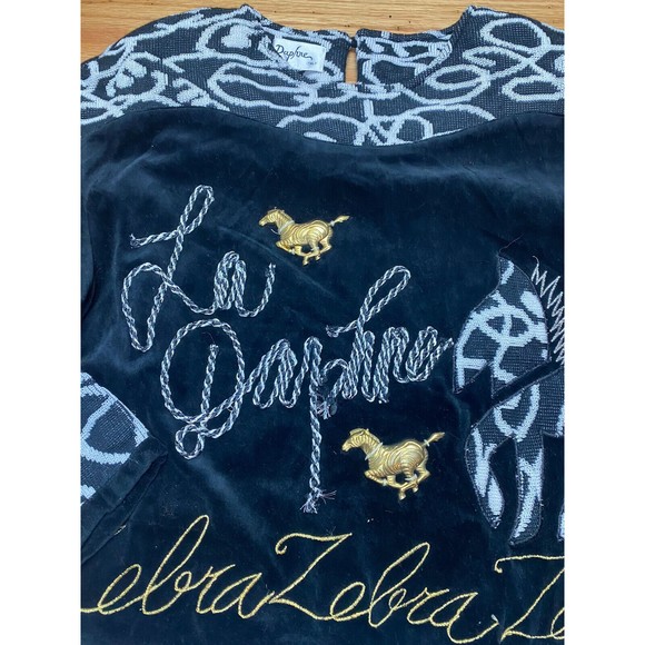 Vintage La Daphne Italian Sweater. Italy Size 36. Black Zebra Velour Velvet Gold - Picture 2 of 16
